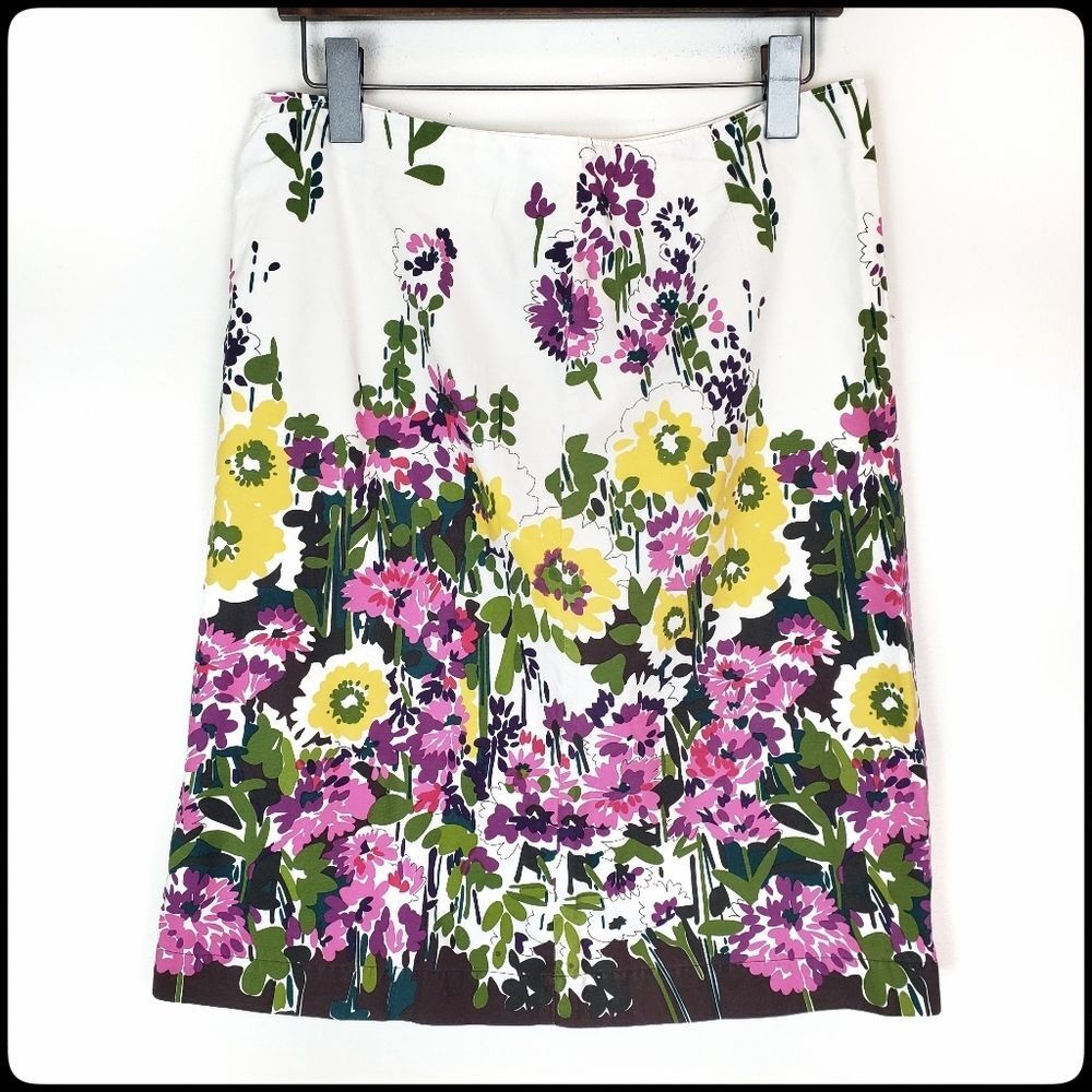 BASS Heritage Collection Pencil Skirt Yellow Pink & Purple White Floral Size: 10